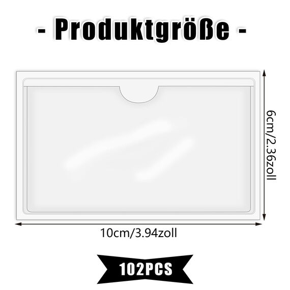 100 Stück Etikettenhalter Selbstklebend, 10 x 6 cm Wasserfest Beschriftungsfenster Selbstklebend Visitenkartenhüllen Kleben Sichthüllen für Büro Zuhause Schule Organisieren Sortieren (Transparent)
