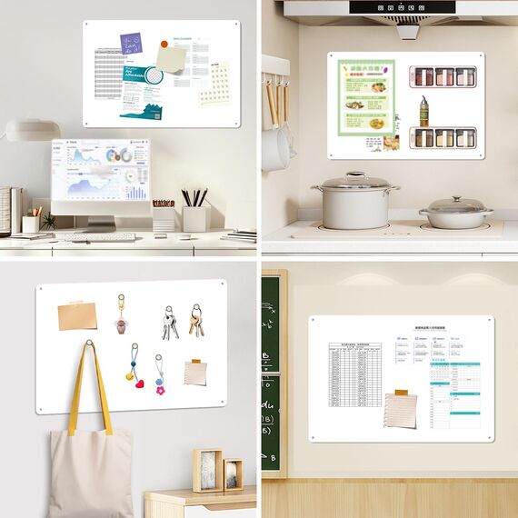ALANGDUO 2 Stück Magnettafel Magnetboard aus Metall, 42 X 30cm Edelstahl Magnetisch Tafel Klein, Magnettafel Küche Selbstklebend, Magnetwand für Tafel Büro Küche Kühlschrankm, Weiß