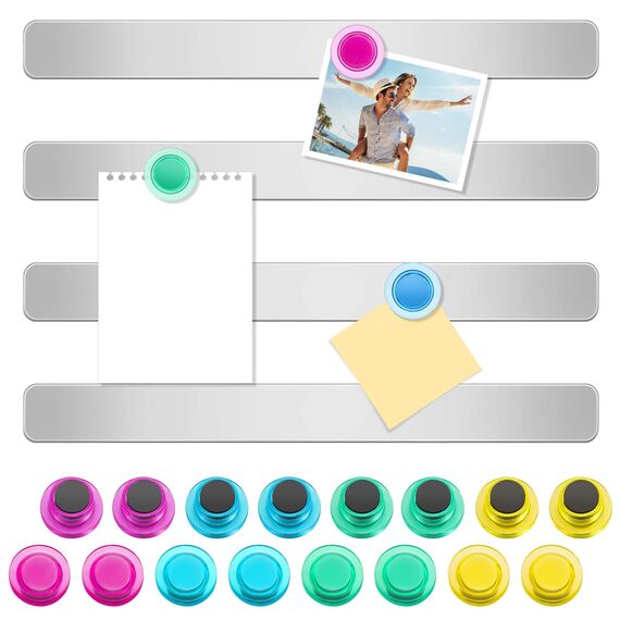 Mexgcom 4 Stück Magnettafel Memotafel, Selbstklebend Magnetleisten, 30x3cm, mit 16 Starke Magnete (4 Farben), Magnettafel Magnete für Schule, Büro, Dokumente und Fotos (4PCS)