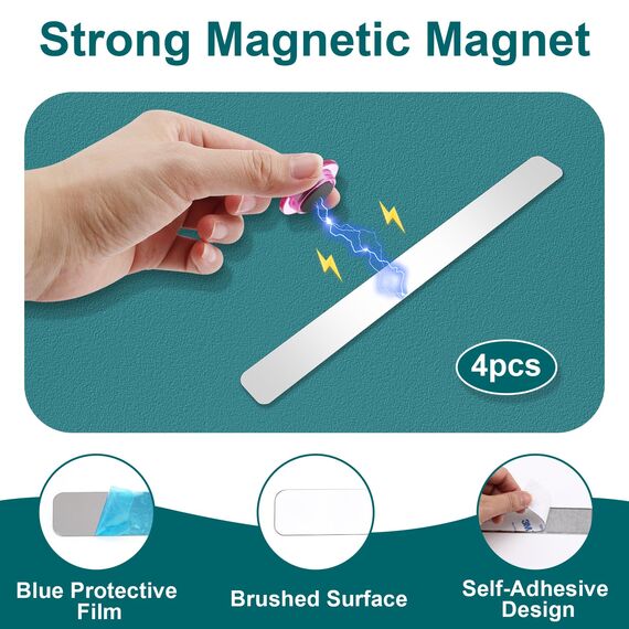 Mexgcom 4 Stück Magnettafel Memotafel, Selbstklebend Magnetleisten, 30x3cm, mit 16 Starke Magnete (4 Farben), Magnettafel Magnete für Schule, Büro, Dokumente und Fotos (4PCS)