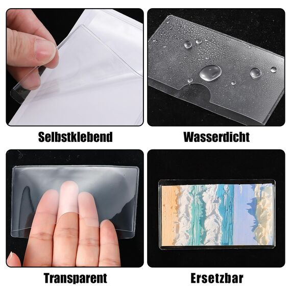 100 Stück Etikettenhalter Selbstklebend, 10 x 6 cm Wasserfest Beschriftungsfenster Selbstklebend Visitenkartenhüllen Kleben Sichthüllen für Büro Zuhause Schule Organisieren Sortieren (Transparent)