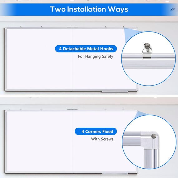 maxtek Whiteboard Magnetisch, 240 X120 cm Magnettafel Groß White Board Magnetwand mit 3 Whiteboard Stifte, 6 Magnete and 1 White Board Radiergummi, für Schule, Haus und Büro