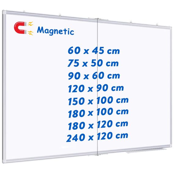 maxtek Whiteboard Magnetisch 180 x 120 cm, Magnettafel Groß mit Aluminiumrahmen und Abnehmbarem Tablett, Trocken Abwischbar Beidseitig Beschreibbar Pinnwand Magnetisch, Geeignet für Büro, Schule, Haus