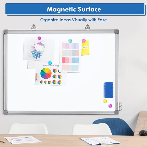 maxtek Whiteboard Magnetisch, 60 X 45 cm Magnettafel White Board Magnetwand mit 3 Whiteboard Stifte, 6 Magnete and 1 White Board Radiergummi, für Schule, Haus und Büro