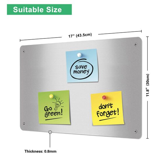 Raweao Starke Magnetische Metalltafel, Magnetwand für Kühlschrankmagnete, 43.5x29x0.08cm A3 Kleine Magnettafel für Wohnung Büro und Küche (Edelstahl - 2 Stück)