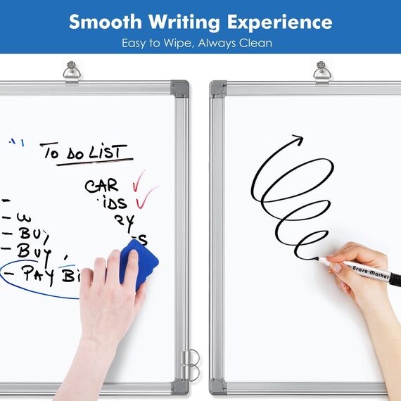 maxtek Whiteboard Magnetisch, 60 X 45 cm Magnettafel White Board Magnetwand mit 3 Whiteboard Stifte, 6 Magnete and 1 White Board Radiergummi, für Schule, Haus und Büro
