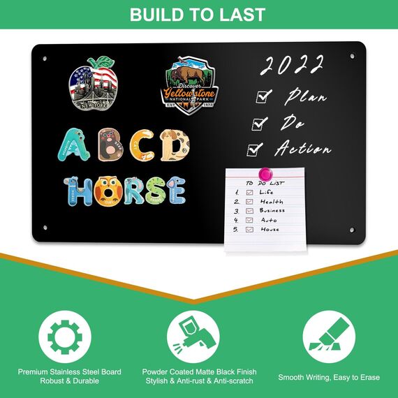 Raweao Schwarz Magnettafel aus Metall, 43.5x29x0.08cm Klein Magnethalter für Magnetische Souvenirs, Tickets, Karten für Zuhause, Küche und Büro (Schwarz - 2 Stück)