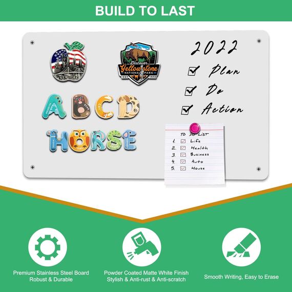 Raweao Weiße Magnettafel für Wand, 43.5x29x0.08cm Magnetische Metalltafel Wandtafeln für Kühlschrankmagnete Kollektion, Metalltafel Ideal für Zuhause, Küche und Büro (Weiß - 2 Stück)