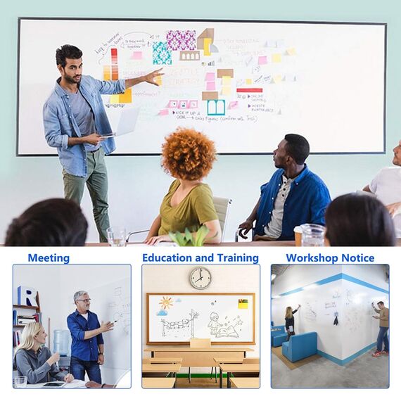 JOMUSAGA Whiteboard Folie, 60 x 40 cm, magnetisch selbstklebende Weißwandtafel Folie, Whiteboard Sticker DIY, inklusive Marker, Schwamm und Magnete, für Schule, Büro und Zuhause