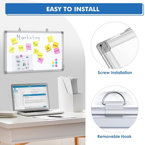 maxtek Whiteboard Magnetisch, 60 X 45 cm Magnettafel White Board Magnetwand mit 3 Whiteboard Stifte, 6 Magnete and 1 White Board Radiergummi, für Schule, Haus und Büro