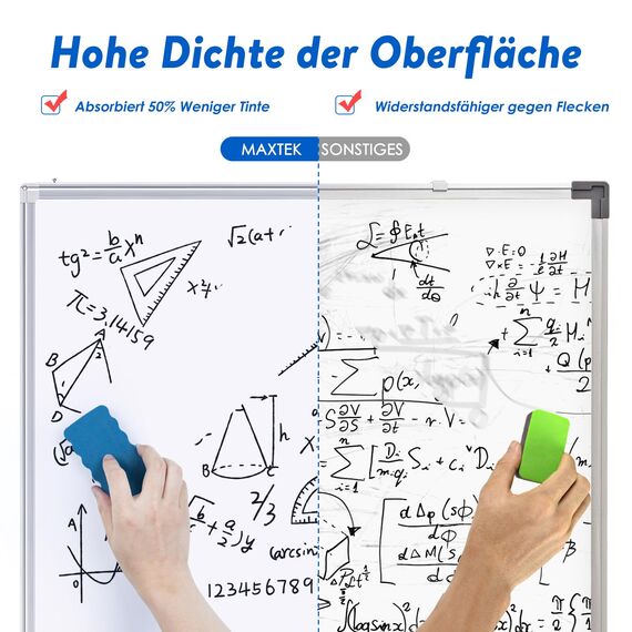 maxtek Whiteboard Magnetisch 180 x 120 cm, Magnettafel Groß mit Aluminiumrahmen und Abnehmbarem Tablett, Trocken Abwischbar Beidseitig Beschreibbar Pinnwand Magnetisch, Geeignet für Büro, Schule, Haus