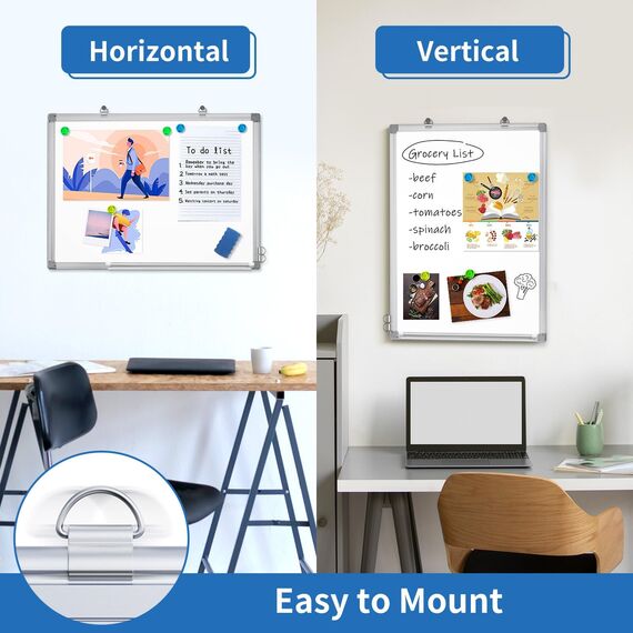 maxtek Whiteboard Magnetisch, 60 X 45 cm Magnettafel White Board Magnetwand mit 3 Whiteboard Stifte, 6 Magnete and 1 White Board Radiergummi, für Schule, Haus und Büro