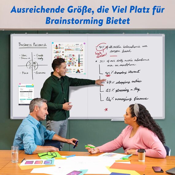 maxtek Whiteboard Magnetisch 180 x 100 cm, Magnettafel Groß mit Aluminiumrahmen und Abnehmbarem Tablett, Trocken Abwischbar Beidseitig Beschreibbar Pinnwand Magnetisch, Geeignet für Büro, Schule, Haus