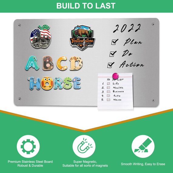 Raweao Starke Magnetische Metalltafel, Magnetwand für Kühlschrankmagnete, 43.5x29x0.08cm A3 Kleine Magnettafel für Wohnung Büro und Küche (Edelstahl - 2 Stück)