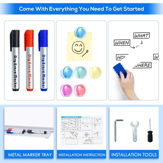 maxtek Whiteboard Magnetisch, 240 X120 cm Magnettafel Groß White Board Magnetwand mit 3 Whiteboard Stifte, 6 Magnete and 1 White Board Radiergummi, für Schule, Haus und Büro