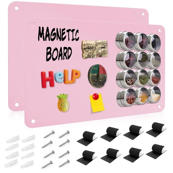 Raweao Magnetwand aus Rosa Metall, Multifunktionale Ungebohrte Magnettafel zur Anzeige von Reisemagneten Fotos Spielzeug Rezepten, 43.5x29x0.08cm (Rosa - 2 Stück)