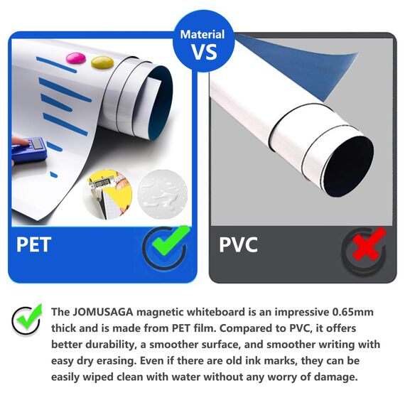 JOMUSAGA Whiteboard Folie, 300 x 100 cm, magnetisch selbstklebende Weißwandtafel Folie, Whiteboard Sticker DIY, inklusive Marker, Schwamm und Magnete, für Schule, Büro und Zuhause
