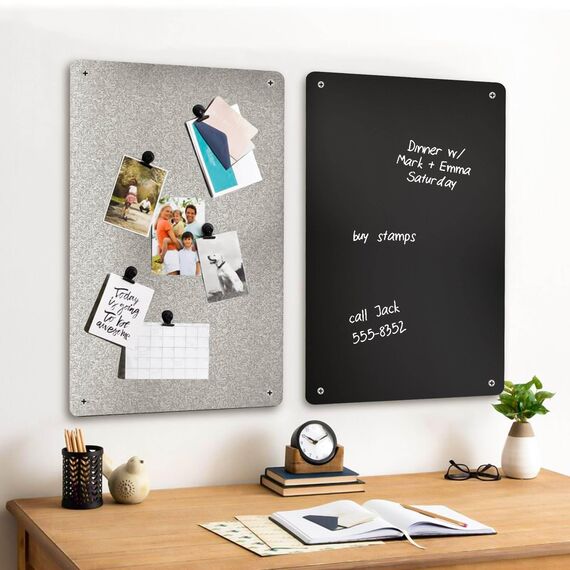 Raweao Schwarz Magnettafel aus Metall, 43.5x29x0.08cm Klein Magnethalter für Magnetische Souvenirs, Tickets, Karten für Zuhause, Küche und Büro (Schwarz - 2 Stück)