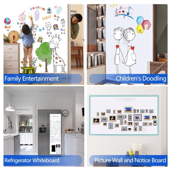 JOMUSAGA Whiteboard Folie, 180 x 120 cm, magnetisch selbstklebende Weißwandtafel Folie, Whiteboard Sticker DIY, inklusive Marker, Schwamm und Magnete, für Schule, Büro und Zuhause