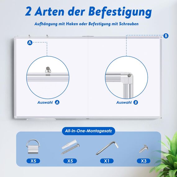 maxtek Whiteboard Magnetisch 180 x 100 cm, Magnettafel Groß mit Aluminiumrahmen und Abnehmbarem Tablett, Trocken Abwischbar Beidseitig Beschreibbar Pinnwand Magnetisch, Geeignet für Büro, Schule, Haus