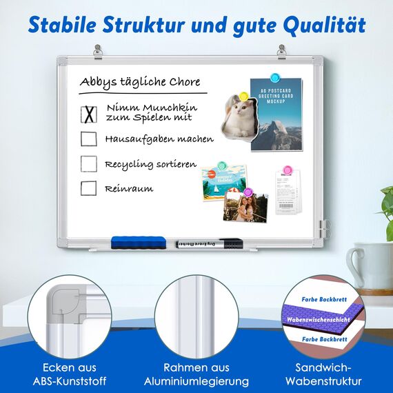 maxtek Magnettafel Whiteboard 60 x 45cm, Pinnwand Magnetisch mit Aluminiumrahmen, Trocken Abwischbar Magnetwand, Einfach zu Montieren und Leicht Aufhängen