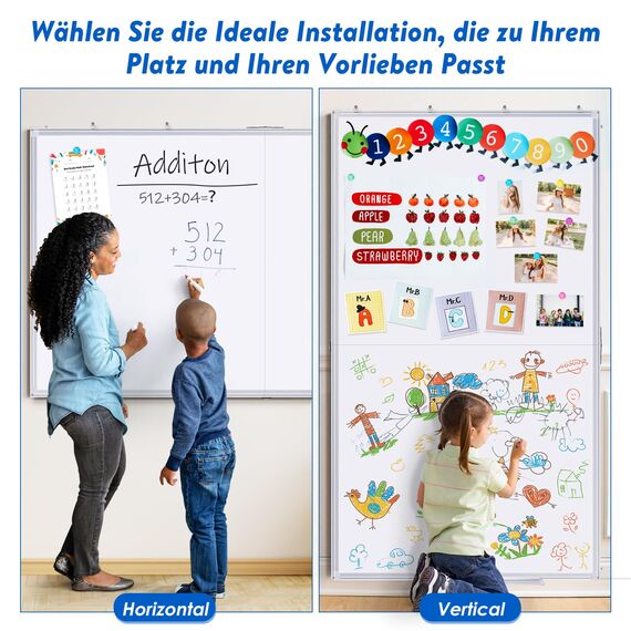 maxtek Whiteboard Magnetisch 180 x 120 cm, Magnettafel Groß mit Aluminiumrahmen und Abnehmbarem Tablett, Trocken Abwischbar Beidseitig Beschreibbar Pinnwand Magnetisch, Geeignet für Büro, Schule, Haus