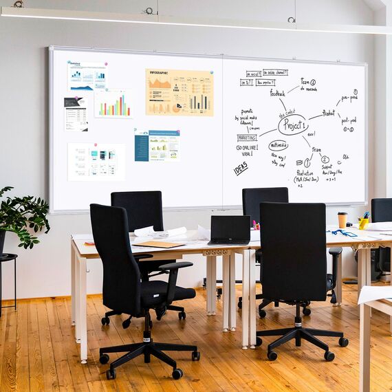 maxtek Whiteboard Magnetisch, 240 X120 cm Magnettafel Groß White Board Magnetwand mit 3 Whiteboard Stifte, 6 Magnete and 1 White Board Radiergummi, für Schule, Haus und Büro