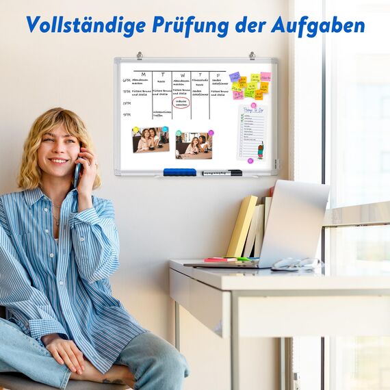 maxtek Magnettafel Whiteboard 60 x 45cm, Pinnwand Magnetisch mit Aluminiumrahmen, Trocken Abwischbar Magnetwand, Einfach zu Montieren und Leicht Aufhängen