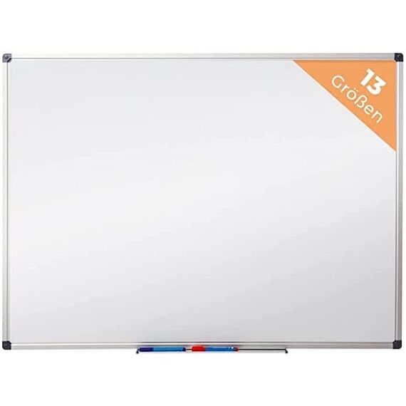 MOB Magnetisches Whiteboard 110x80cm mit Alurahmen und abnehmbare Stiftablage für Büro, Heim und Schule, Magnettafel kratzfest und trocken abwischbar | Magentboard in Hoch- oder Querformat
