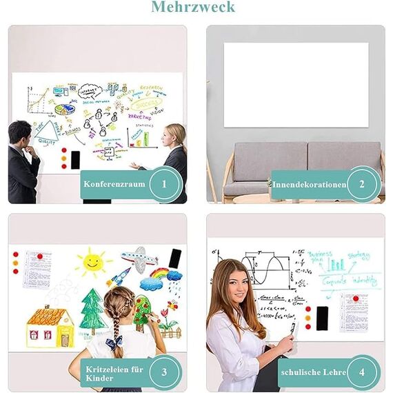 Warasee Whiteboard Magnetisch Folie,90 * 180cm Magnettafel Selbstklebend, Magnetfolie Weiß Abwischbare, a3/a4 Leicht Zugeschnitten, für Startseite Schule, mit Markers & Whiteboard Schwamm & Magnetes