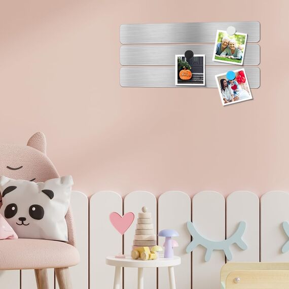Magnettafel, Pinnwand Board 5 Stück Edelstahl Memo Board Starke Selbstklebende Magnetische Pinnwandstreifen mit 10 Magnetknöpfen für Büro Küche Wohnung Kalender Fotos