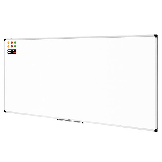 Amazon Basics Magnetisches Whiteboard mit Stiftablage und Aluminiumleisten, trocken abwischbar, 240 cm x 120 cm (B x H), Weiß