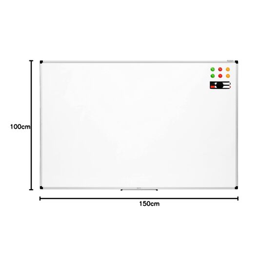 Amazon Basics Magnetisches Whiteboard mit Stiftablage und Aluminiumleisten, trocken abwischbar, 150 cm x 100 cm (B x H), Weiß