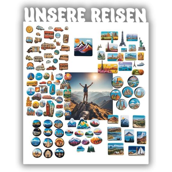 Anwicar Magnettafel Unsere Reisen - Vertikal 100x80 cm magnetische Pinnwand aus Stahl - ideal für Reise - Magnete und Erinnerungen - beschreibbare Magnettafel - inkl. Montageset - Weiß