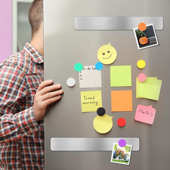 Magnettafel, Pinnwand Board 5 Stück Edelstahl Memo Board Starke Selbstklebende Magnetische Pinnwandstreifen mit 10 Magnetknöpfen für Büro Küche Wohnung Kalender Fotos