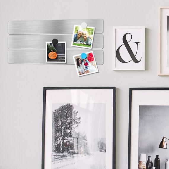 Magnettafel, Pinnwand Board 5 Stück Edelstahl Memo Board Starke Selbstklebende Magnetische Pinnwandstreifen mit 10 Magnetknöpfen für Büro Küche Wohnung Kalender Fotos