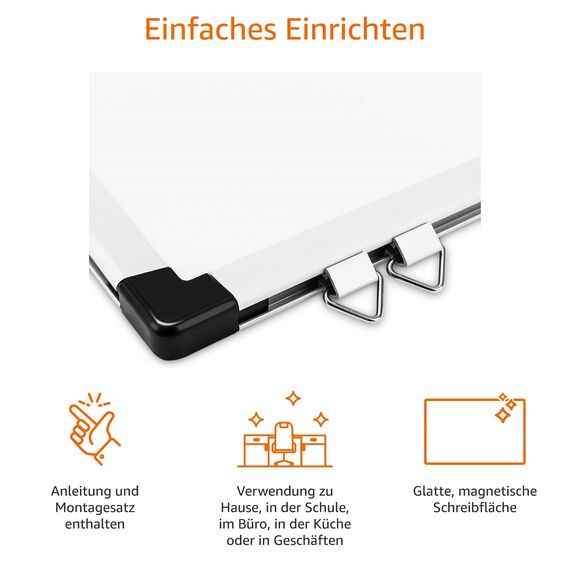 Amazon Basics Magnetisches Whiteboard mit Stiftablage und Aluminiumleisten, trocken abwischbar, 120 cm x 90 cm (B x H), Weiß