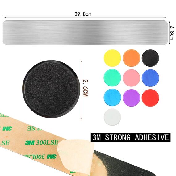 Magnettafel, Pinnwand Board 5 Stück Edelstahl Memo Board Starke Selbstklebende Magnetische Pinnwandstreifen mit 10 Magnetknöpfen für Büro Küche Wohnung Kalender Fotos