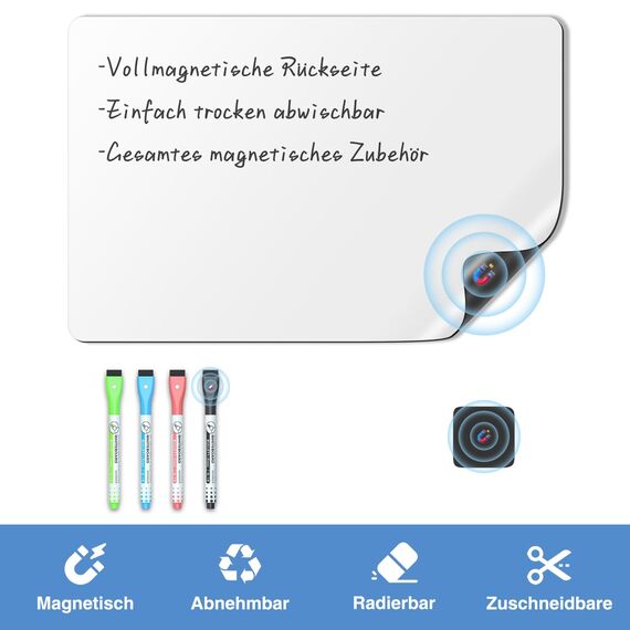 HOMiDEK Whiteboard Folie Magnetisch für Kühlschrank - A4 Magnettafel Für Familie Menü Wochenplaner, Einkaufsliste, to do liste - Klein Magnet White Board mit 3 Markers und Radierer, 20x30cm