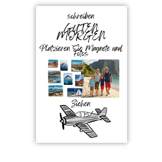 Anwicar Magnettafel Unsere Reisen - Vertikal 100x80 cm magnetische Pinnwand aus Stahl - ideal für Reise - Magnete und Erinnerungen - beschreibbare Magnettafel - inkl. Montageset - Weiß