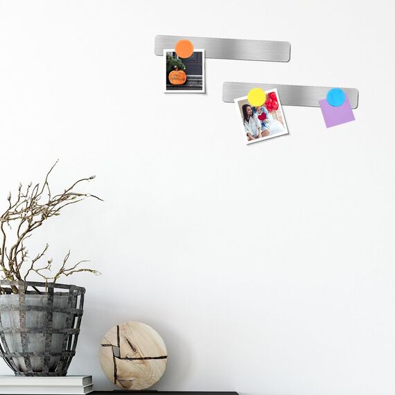 Magnettafel, Pinnwand Board 5 Stück Edelstahl Memo Board Starke Selbstklebende Magnetische Pinnwandstreifen mit 10 Magnetknöpfen für Büro Küche Wohnung Kalender Fotos