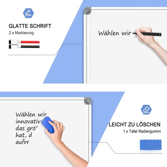 DOLLAR BOSS Magnetisches Whiteboard, 45X60CM Magnettafel Magnetpinnwand mit 2 Whiteboard Stifte, 8 Magnete and 1 White Board Radiergummi, für Schule & Küche und Büro, aufhängen, keine Bohrung