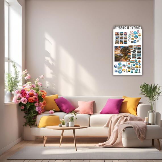 Anwicar Magnettafel Unsere Reisen - Vertikal 85x50 cm magnetische Pinnwand aus Stahl - ideal für Reise - Magnete und Erinnerungen - beschreibbare Magnettafel - inkl. Montageset - Weiß