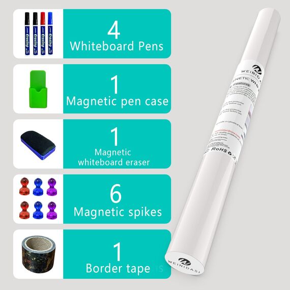 WEINIDASI Magnetisch Whiteboard Folie, 40×80cm Magnettafel Selbstklebend Weißwandtafel Folie, mit Neuer Schmutzabweisender Technologie, Abwischbare Tafel, Kinderzeichnung, Schule, Büro, Zuhause