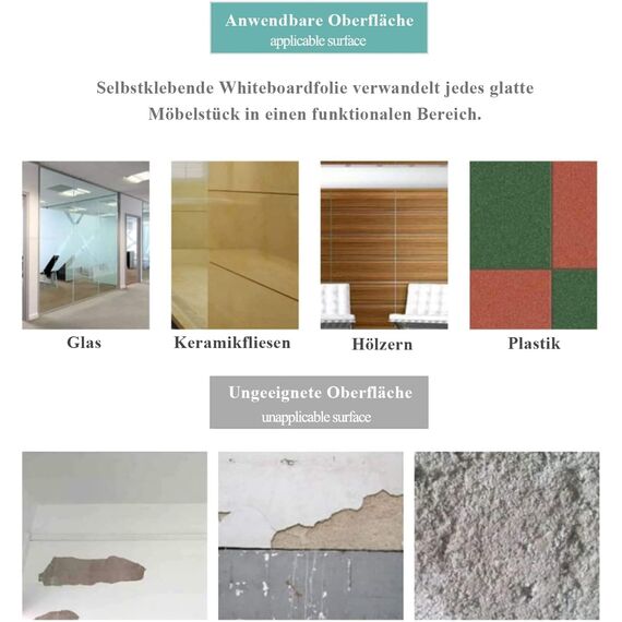 Warasee Tafelfolie Magnetisch Selbstklebend, 100 * 150cm Magnetfolie Selbstklebend Schwarz, Abwischbar Kreidefolie, Magnettafel für glatten Oberflächen in Schule Büro Haus, mit Kreidemarkern & Tuche