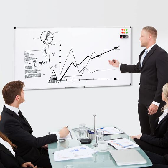 Amazon Basics Magnetisches Whiteboard mit Stiftablage und Aluminiumleisten, trocken abwischbar, 150 cm x 100 cm (B x H), Weiß