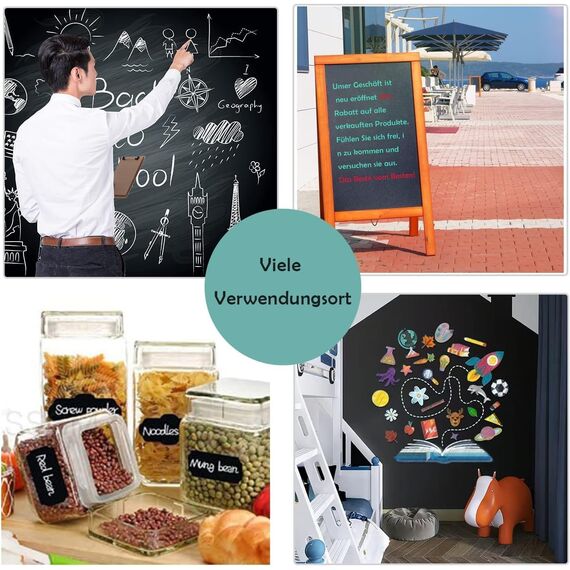 Warasee Tafelfolie Magnetisch Selbstklebend, 100 * 150cm Magnetfolie Selbstklebend Schwarz, Abwischbar Kreidefolie, Magnettafel für glatten Oberflächen in Schule Büro Haus, mit Kreidemarkern & Tuche