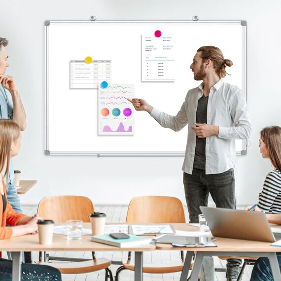 DOLLAR BOSS Magnetisches Whiteboard, 45X60CM Magnettafel Magnetpinnwand mit 2 Whiteboard Stifte, 8 Magnete and 1 White Board Radiergummi, für Schule & Küche und Büro, aufhängen, keine Bohrung