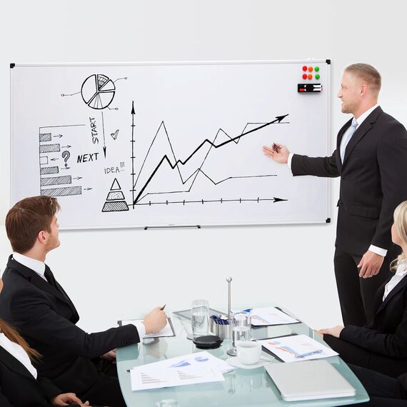 Amazon Basics Magnetisches Whiteboard mit Stiftablage und Aluminiumleisten, trocken abwischbar, 240 cm x 120 cm (B x H), Weiß