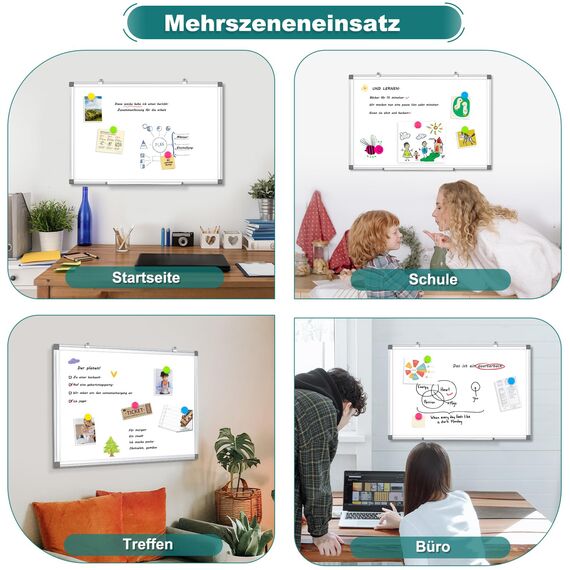 QUEENLINK Magnetisch Whiteboard, 40x60cm Magnettafel mit Aluminiumrahmen, Magnetwand White Board mit Stiftablage und Haken